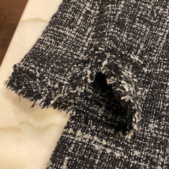 J.Crew Tweed Jacket Size 6 Black White Fringe Full Zip - Picture 6 of 15